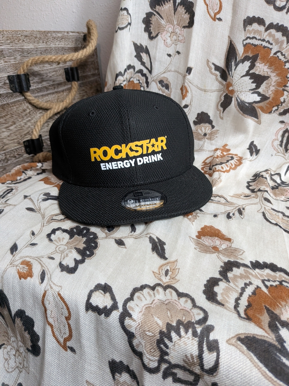 Rockstar Energy Black Snapback Hat with Yellow Logo